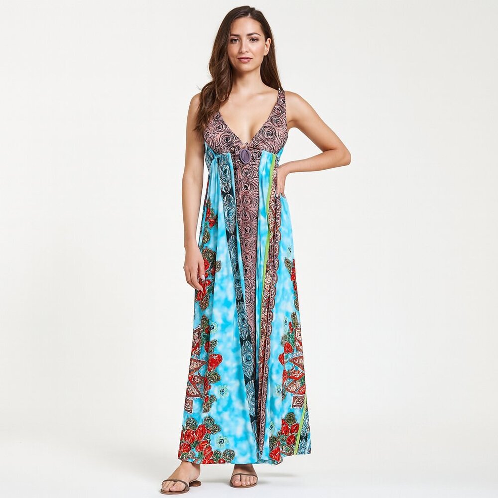 EUC Boston Proper Multicolor Maxi Dress Sz 6/Crisscross Back/Boho Resort Style
